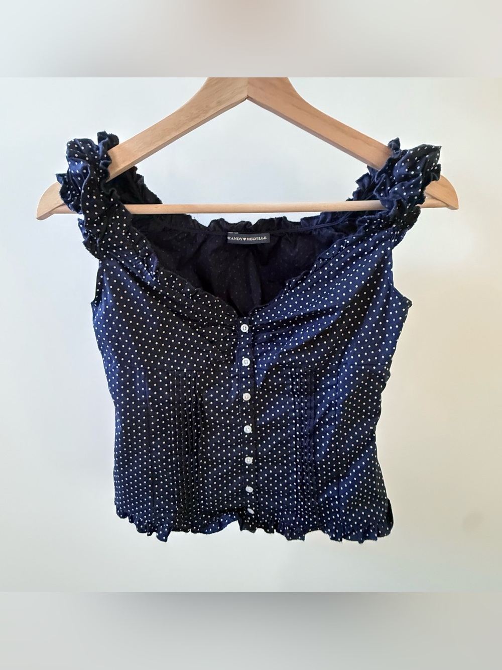 Brandy Melville Elena Polka Dot Top Blue & White
